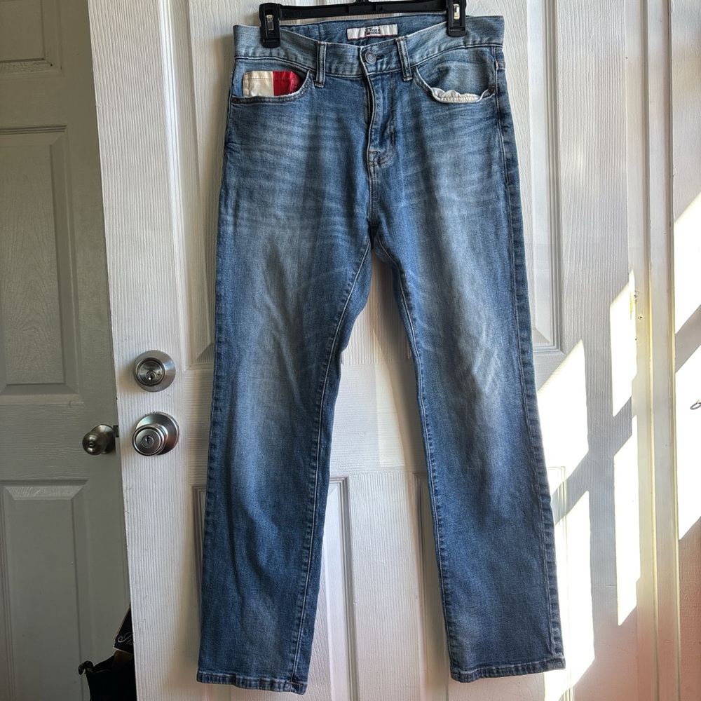 Tommy Hilfiger Men’s Blue Denim Straight Fit Jeans Medium Wash 5-Pocket : 29/30